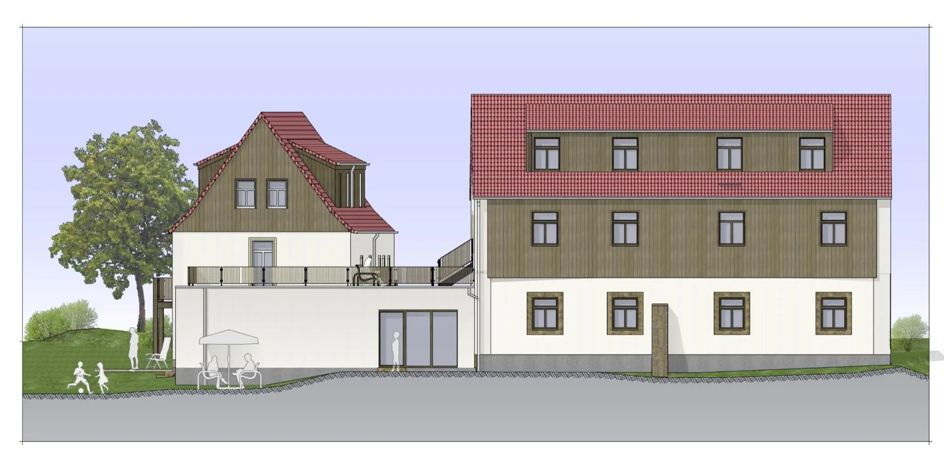 Vierseitenhof Am Erlengrund - Hofansicht Rendering